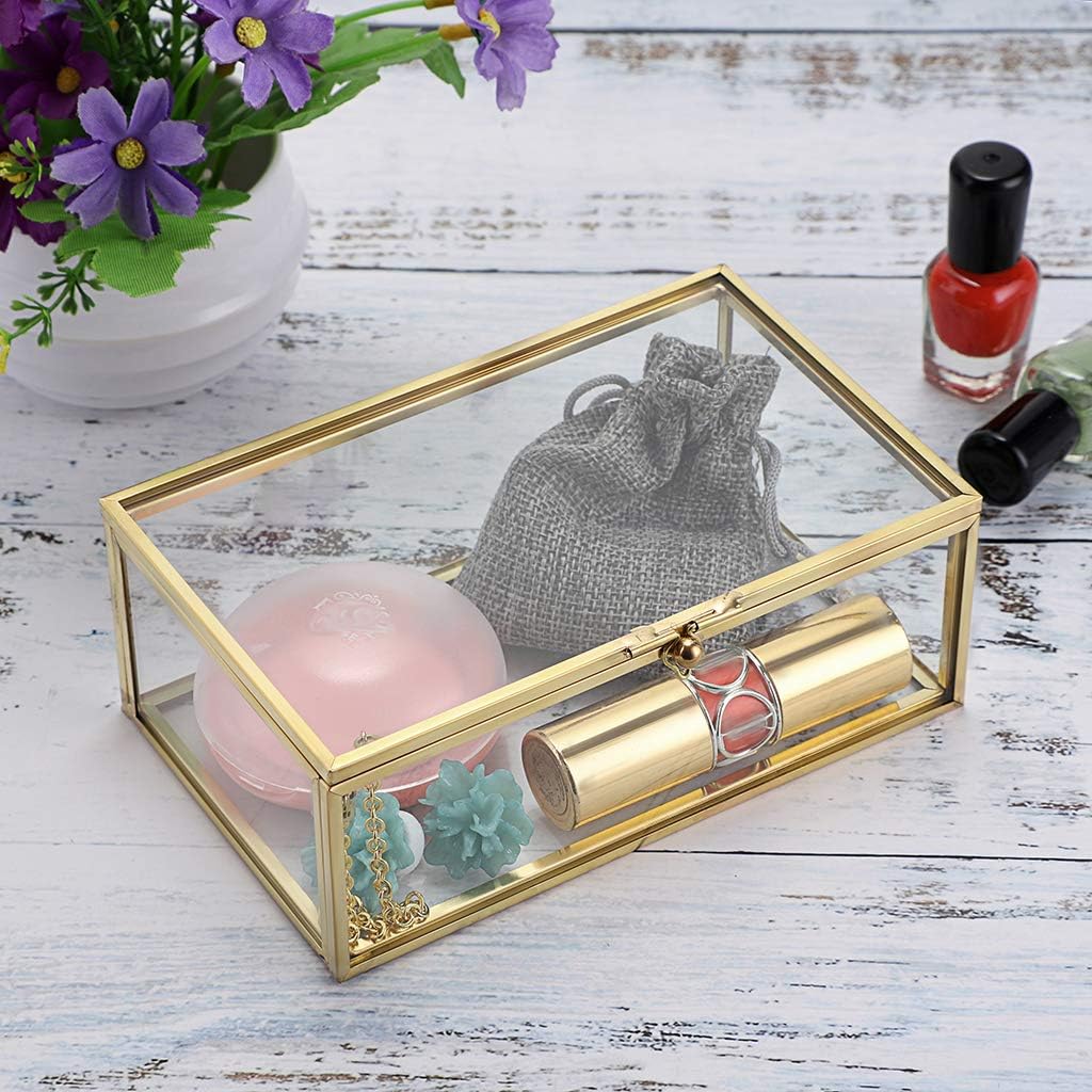 Vintage Glass Keepsake Box, Rectangle Jewelry Display Organizer Case