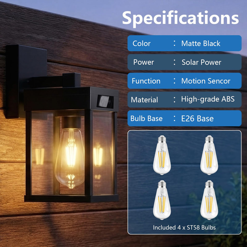 Solar Wall Lanterns Outdoor with 3 Lighting Modes & Motion Sensor, 2 Pack