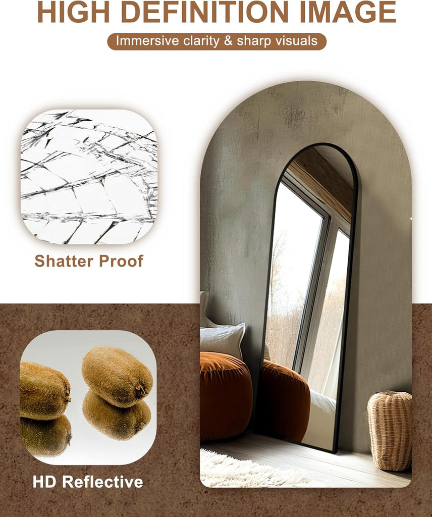 Arched Mirror Full Length,Standing Mirror Full Body,Large Floor with Stand for Wall Entryway Door Bedroom Bathroom