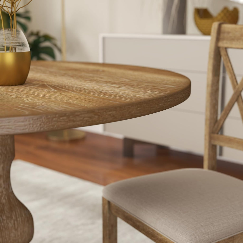 Havre Pedestal Base Round Dining Table, Oak