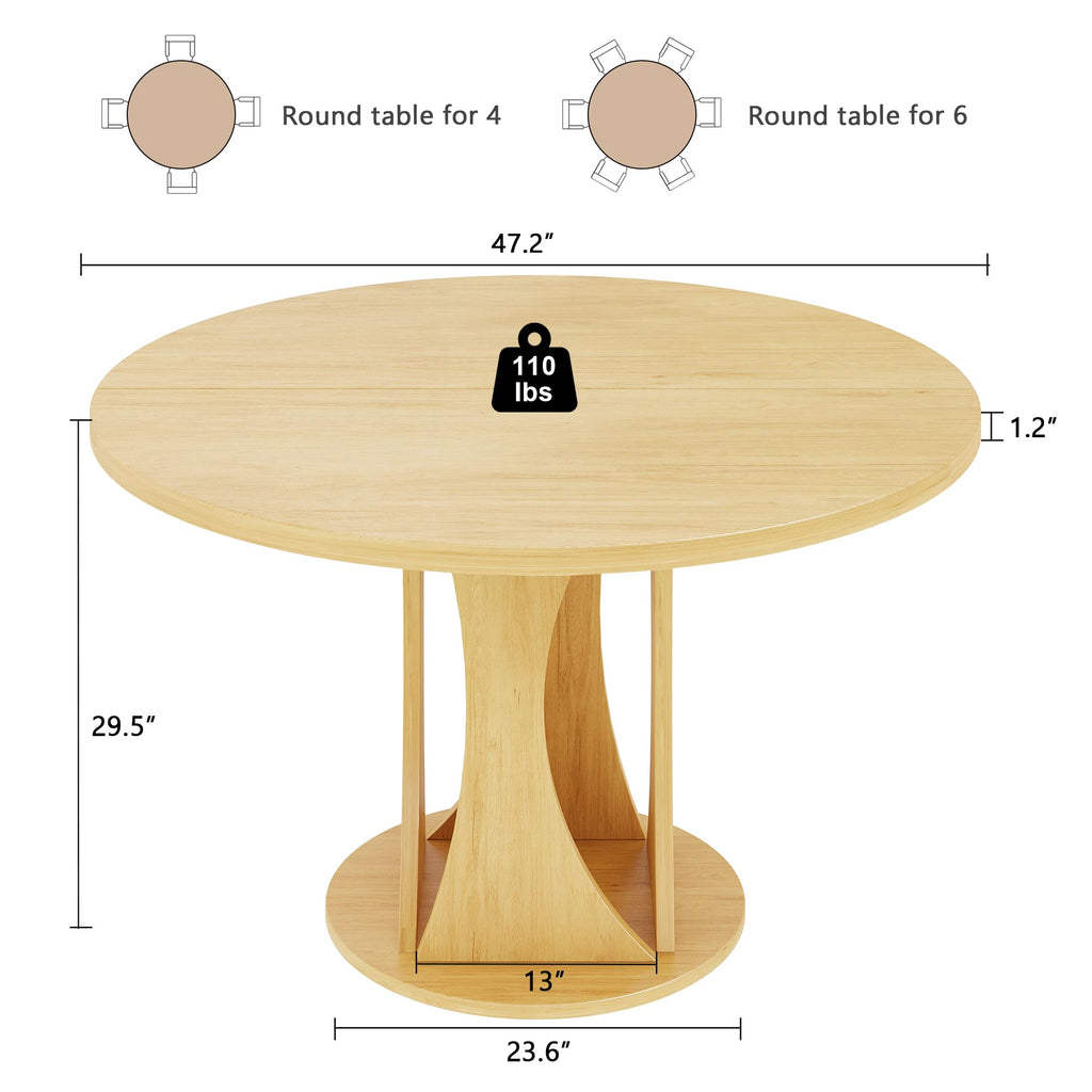 Round Dining Table, 47'' Kitchen Table for 4-6, Dining Room Dinner Table with Wooden Tabletop & Geometric Arcs