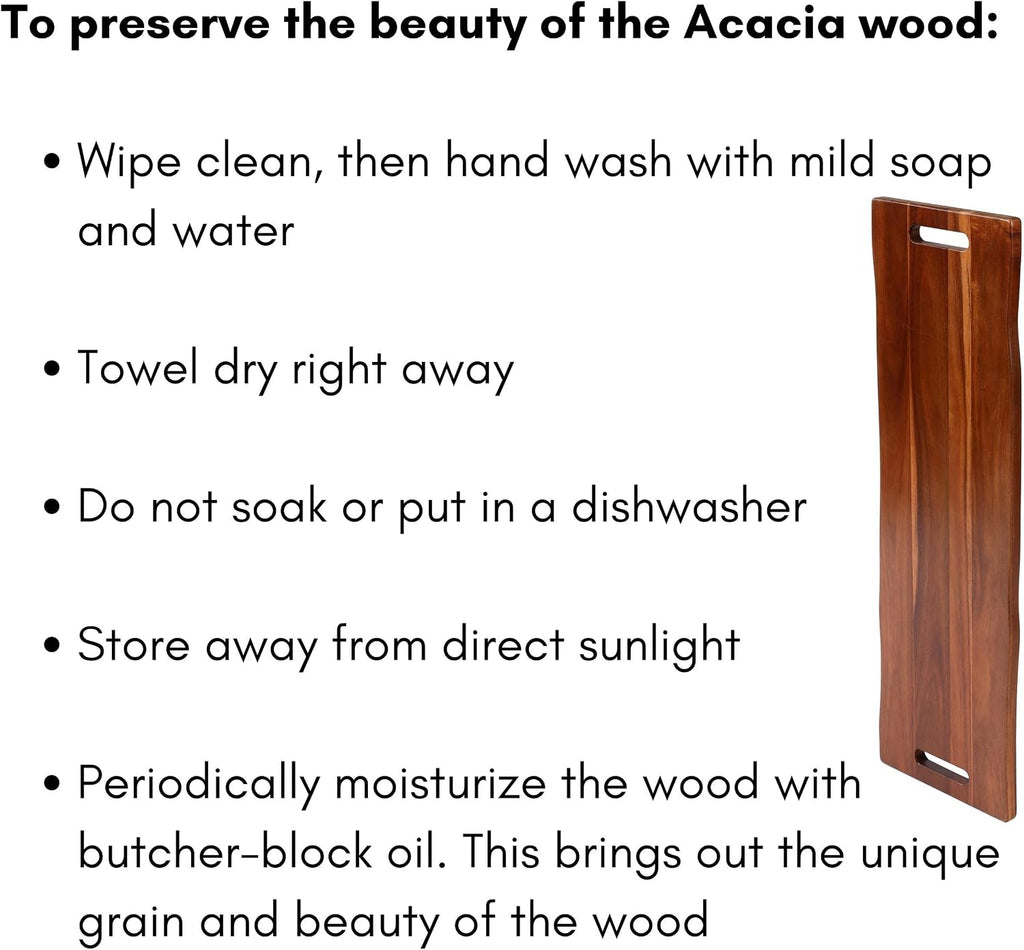 36" Acacia Wooden Cheese Serving Board with Handles - Extra Long - Party Charcuterie for Appetizers Food Kitchen