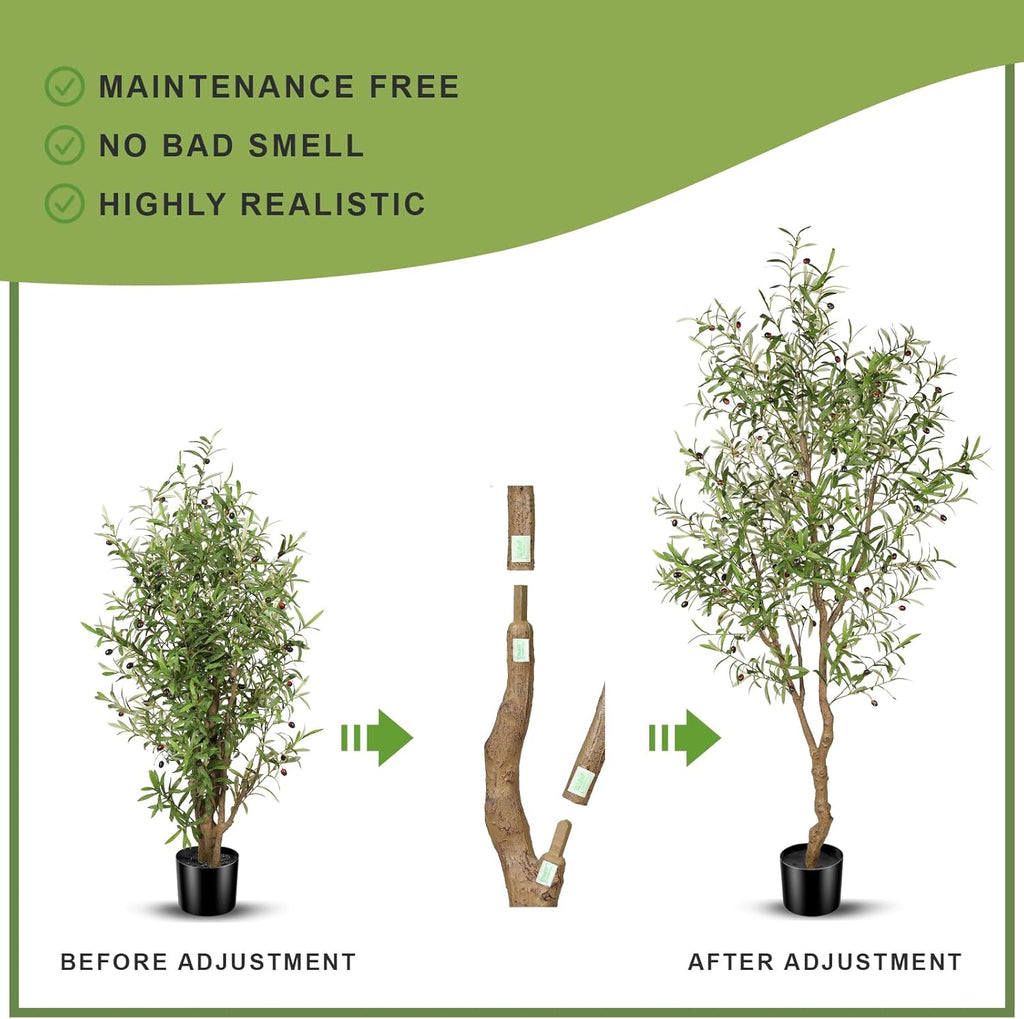 7ft Faux Olive Tree - Fake Potted Olive Silk Tree with Planter Natural Olive Branches and Realistic Leaves Artificial
