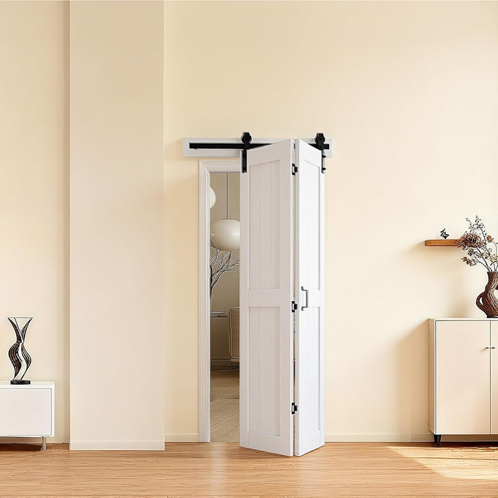 Bifold Barn Door, 36" x 84", MDF Bi-Fold Sliding Closet Doors, Header Board and Hardware Kit Include