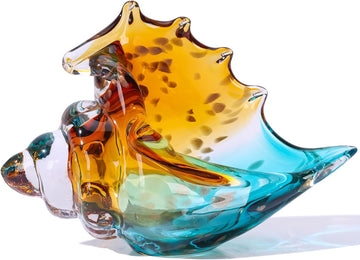 Sea Glass Art Figurines Hand Blown Conch Shell Sculpture, Coastal Art Decor