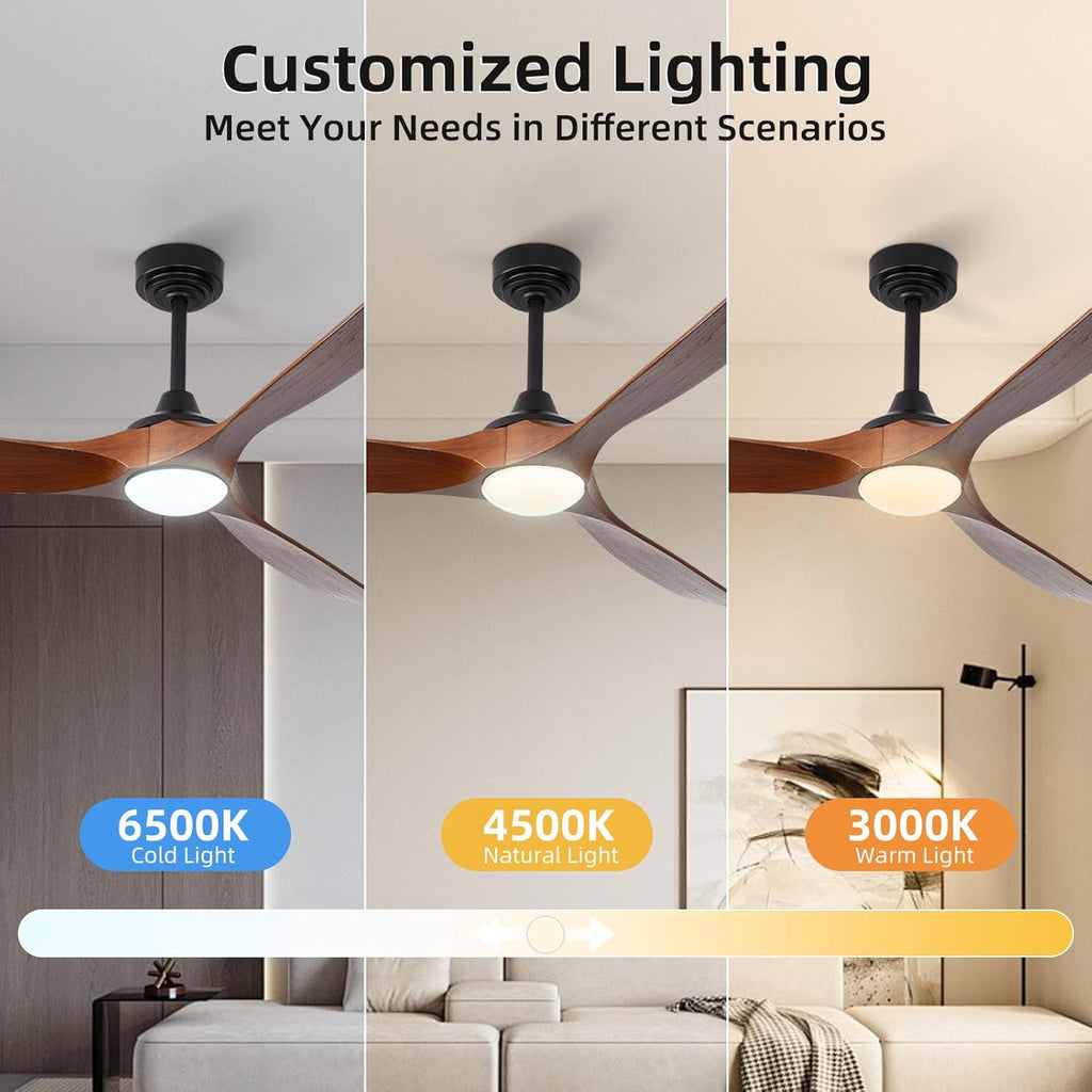 Inspired Maverick Style Fan - 72 Inch Solid Wood Ceiling Fan with Light and Remote, Quiet DC Motor, Smart App & Voice Control - Walnut