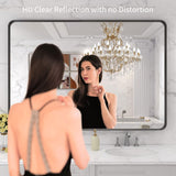 48X32 Inch Black Metal Framed Bathroom Mirror for Wall, Matte Black Bathroom Vanity Mirror Farmhouse, Large Rounded