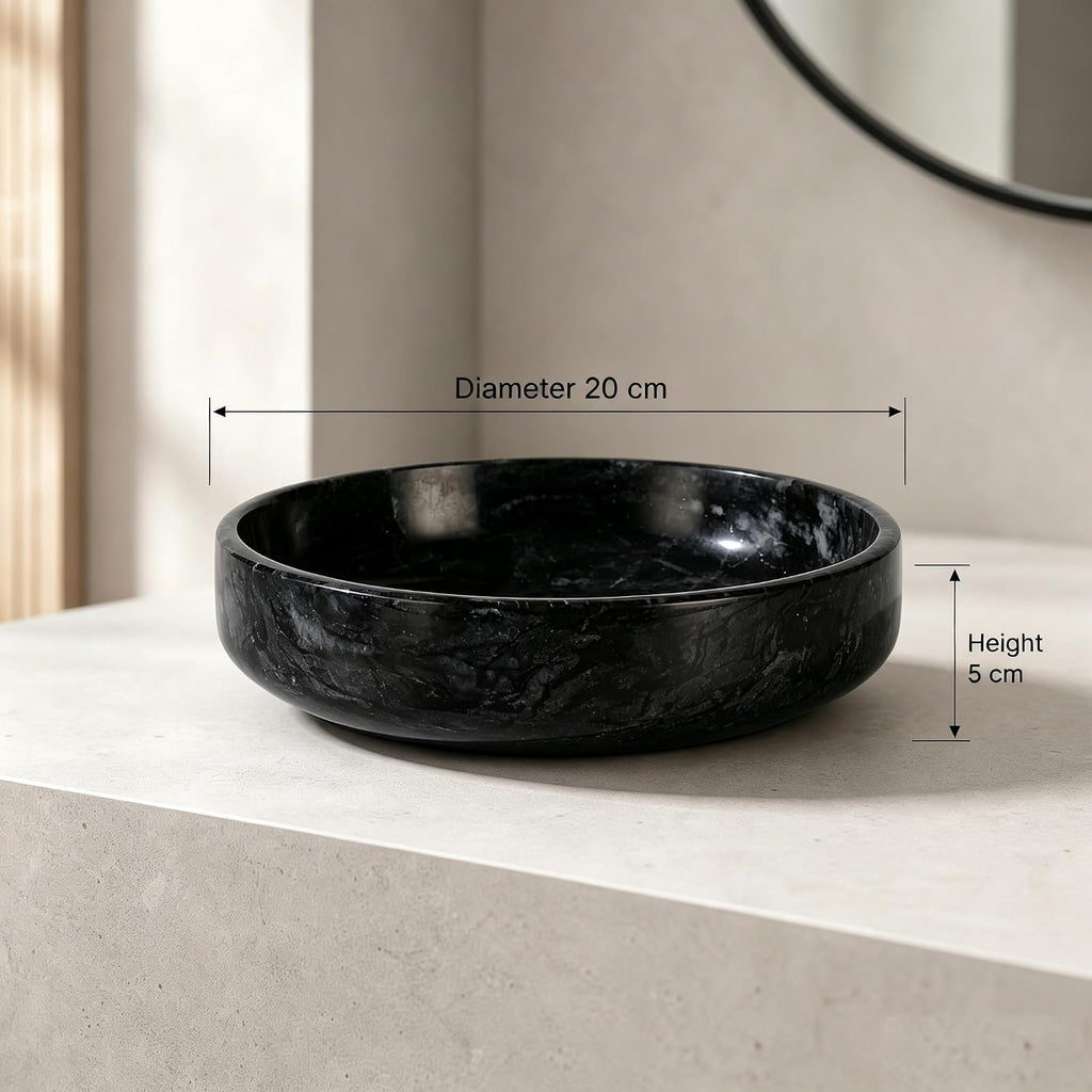 Natural Marble Decorative Bowl - Hand-Polished Stone Catchall Tray for Coffee Table Centerpiece, Entryway Key Holder