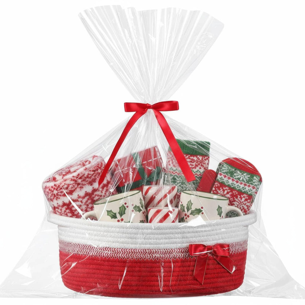 Woven Christmas Gift Basket Empty, Red White