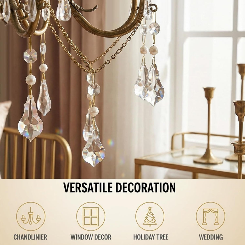 6 Pcs 2" Pendant Chandelier K9 Crystal Decorative Hanging Ornaments - Clear Glass with Pearl Prism Pendants with