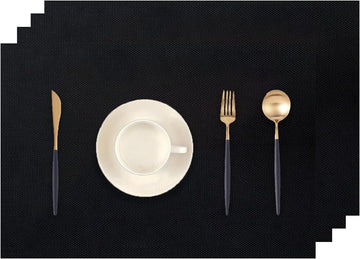 Black Placemats - Heat-Resistant, Non-Slip Table Mats - Set of 4
