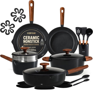 21pcs Ceramic Cookware Set, Pots and Pans Set | Non-Toxic Healthy Cooking Set with Silicone Lids, Dishwasher Safe