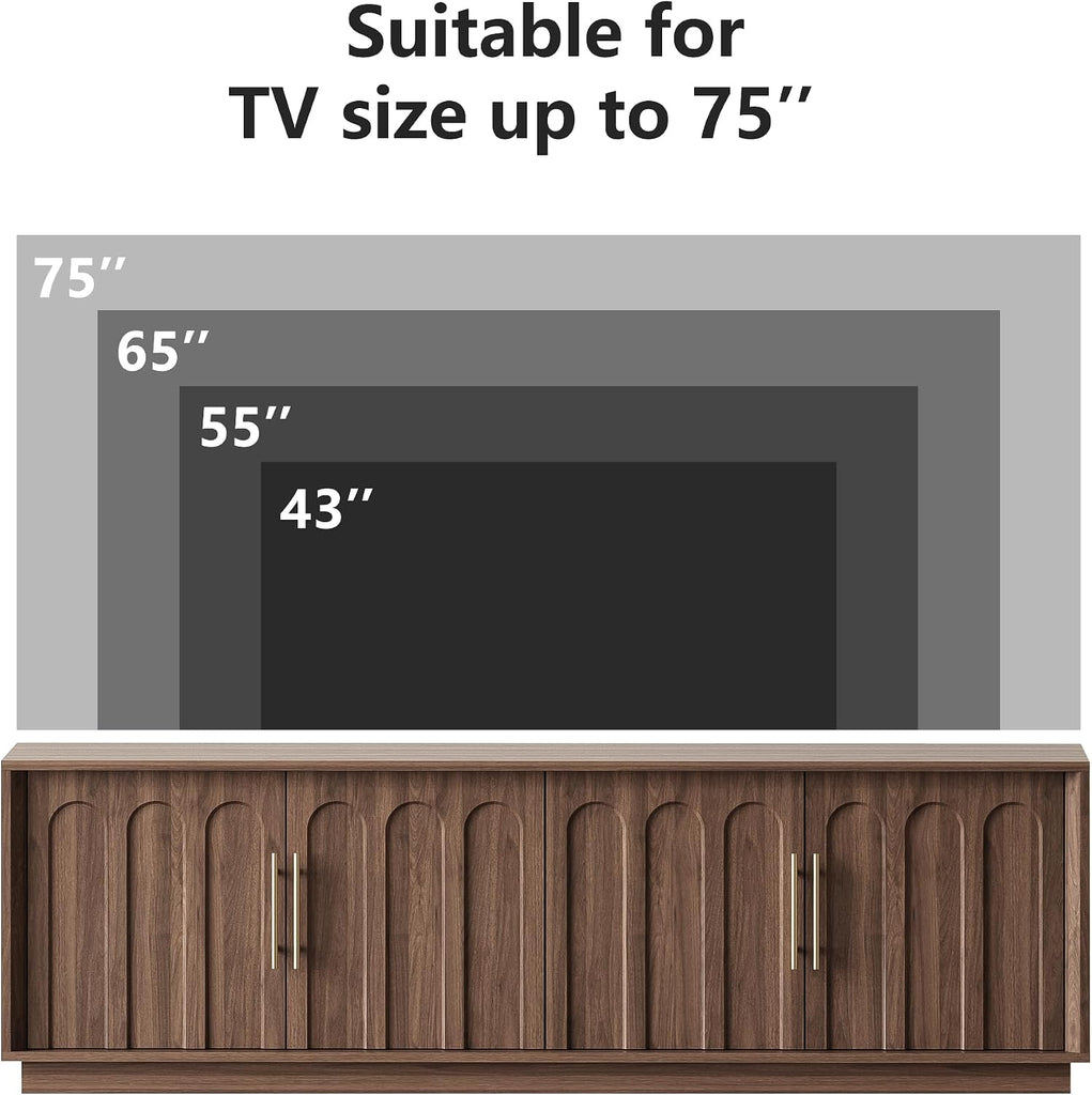 TV Stand for 75 Inch TV, Mid Century Modern TV Stand with Arched Design, Wood Grain Finish, Media Console with Adjustable Shelves, 67" Entertainment Center for Living Room Bedroom, Walnut