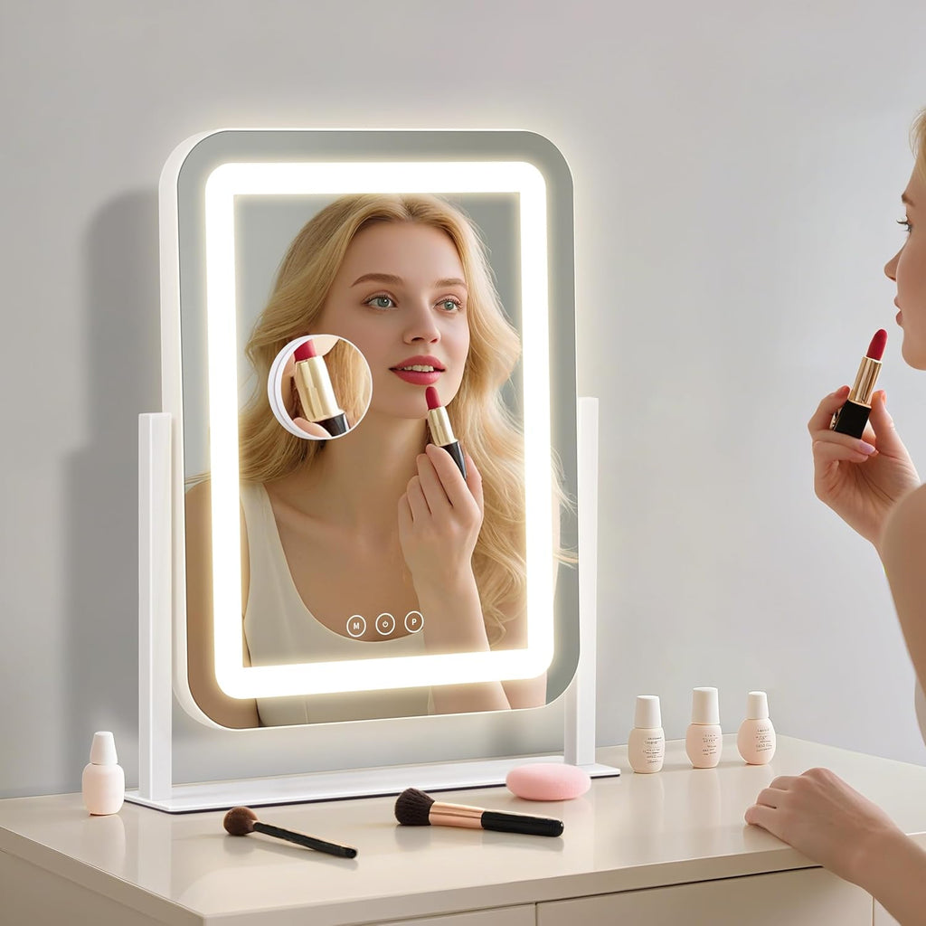 Vanity Mirror with Lights,13.1"×16.7"LED Makeup Mirror,Lighted Makeup Mirror with Lights, Smart Touch Control Dimmable