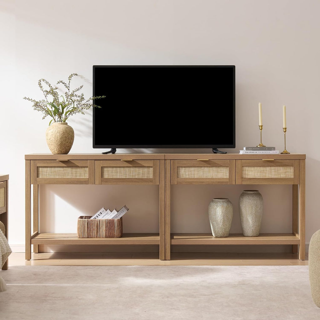 Console Table with Rattan Drawers - Boho Rattan Entryway Table with Storage, Small Console Tables , Entry Tables