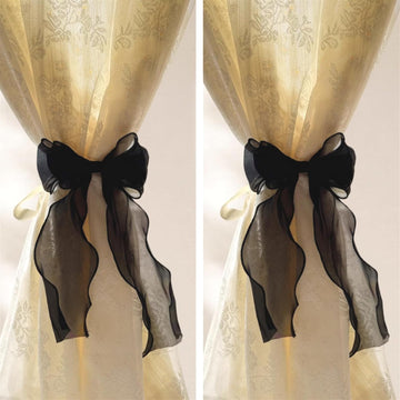 2 Pack French Silky Bow Curtain Tiebacks, Elegant Lace Ribbon for Curtains Decorative Rope Accessories Home Décor