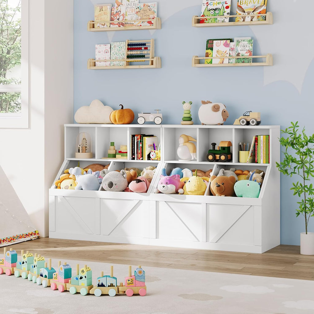Kids Bookshelf and Toy Storage, Kids Toy Storage Organizer, White | Toy Organizer with Storage Cabinet and Cubby
