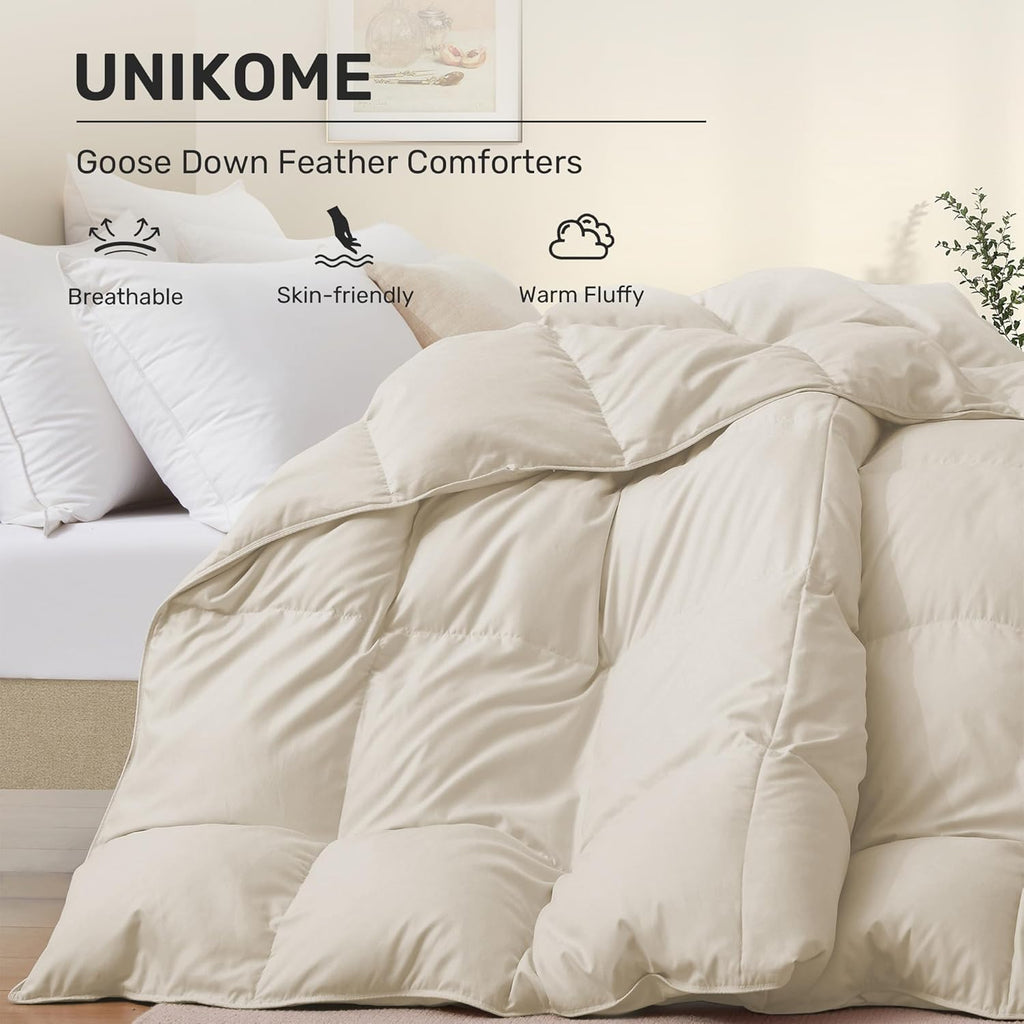 Goose Feather Down Fiber Comforter Queen, All Season Duvet Insert with Soft Downproof Cover