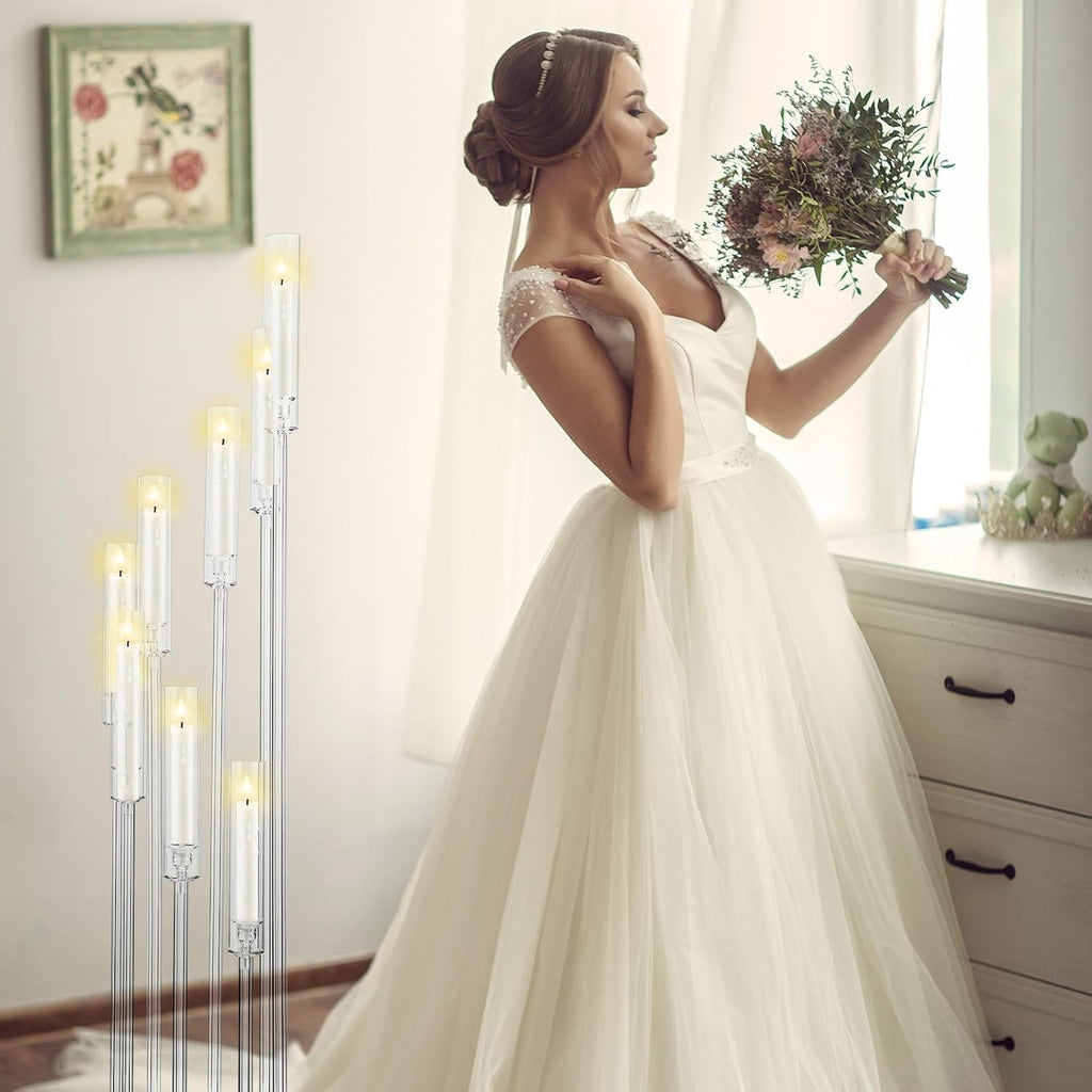 2 Pcs 8 Arm Acrylic Candelabra Centerpieces for Tables 49.6 x 11 Inch Candlesticks Holder Clear Acrylic Candle