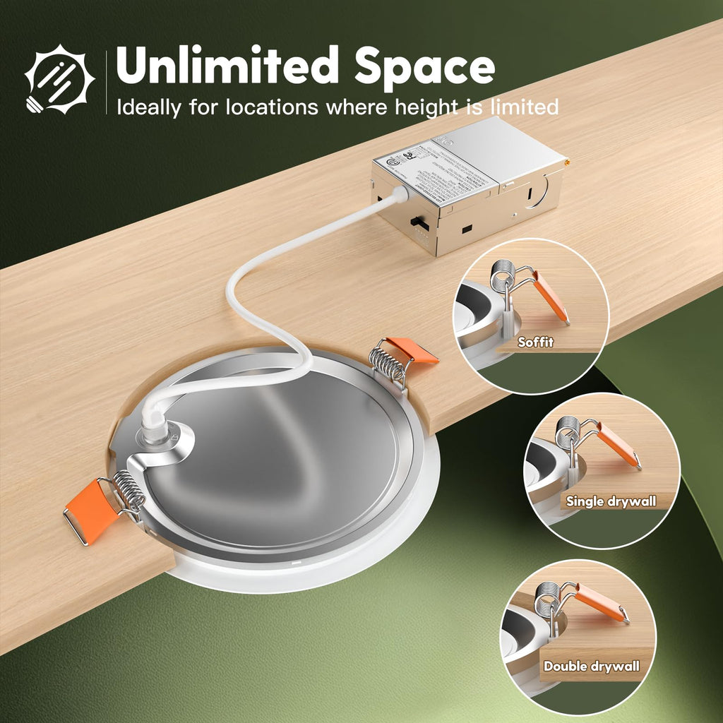 48 Pack 6 Inch LED Recessed Light with Junction Box, 5CCT
