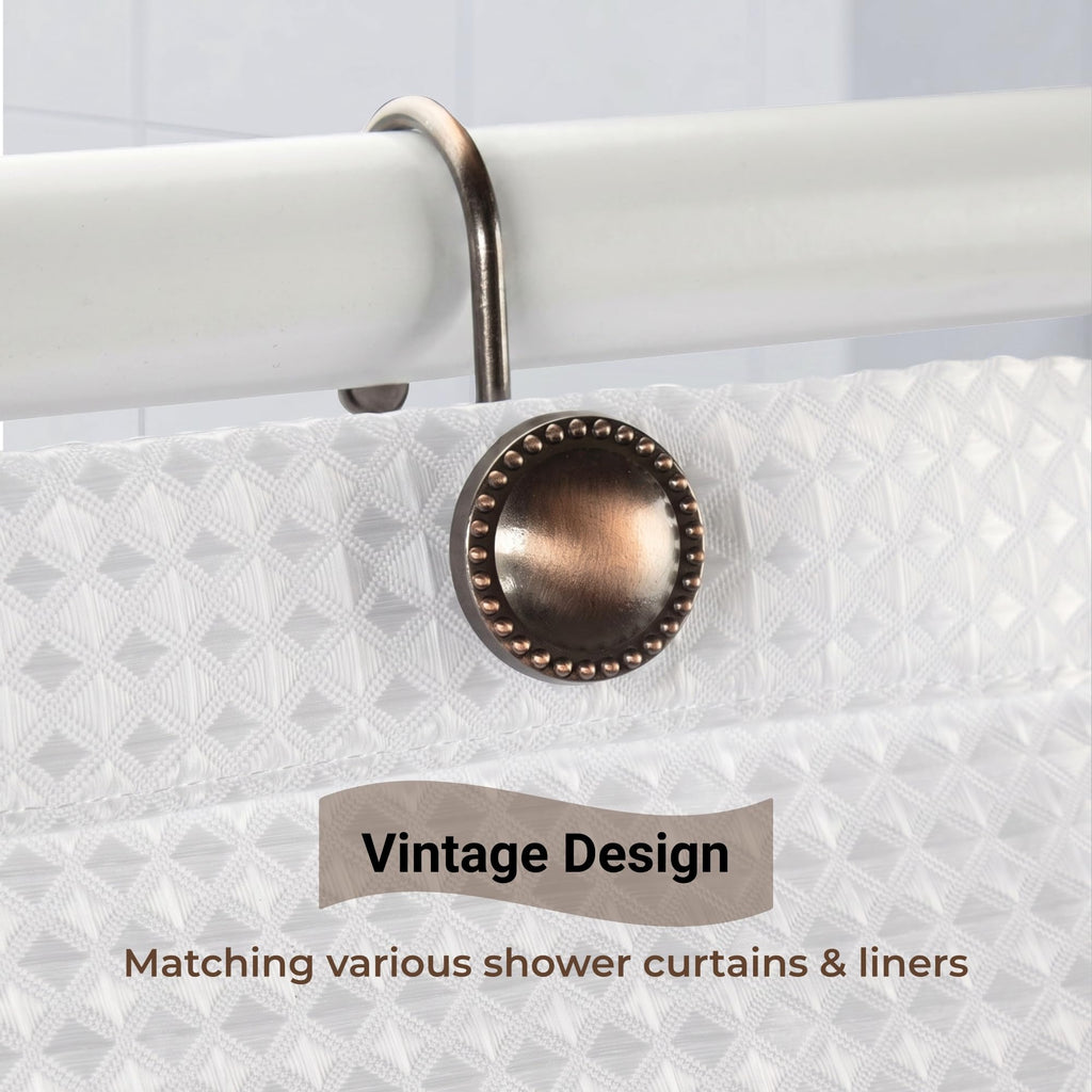 Shower Curtain Hooks, Rust-Resistant Decorative Rings, 12-Pack, Bronze