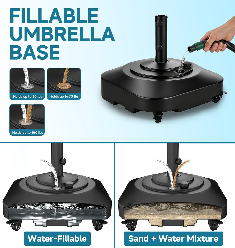 Umbrella Base with 5 Wheels, 100 lbs Max Capacity Fillable Umbrella Stand | 360°swivel wheel for flexible steering,2