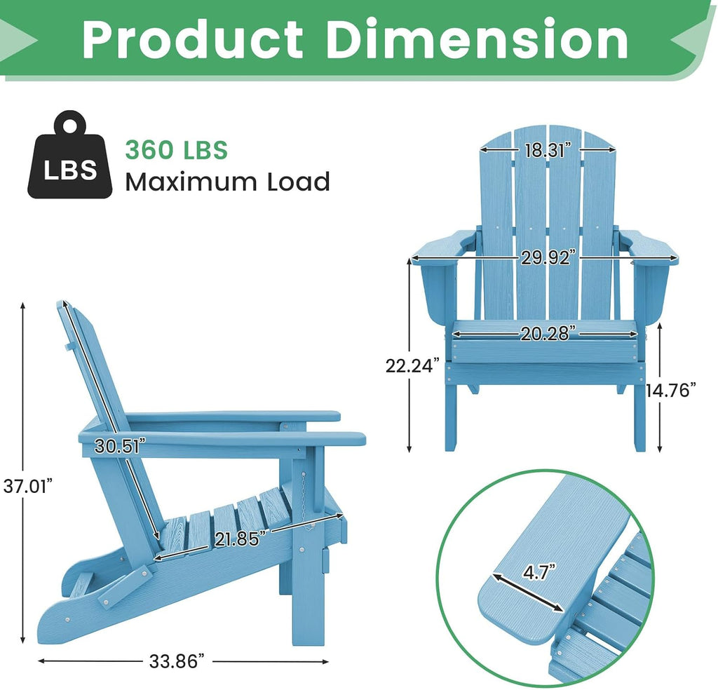 Outdoor Patio Chair, HDPE Plastic Adirondack Chair(2PC)