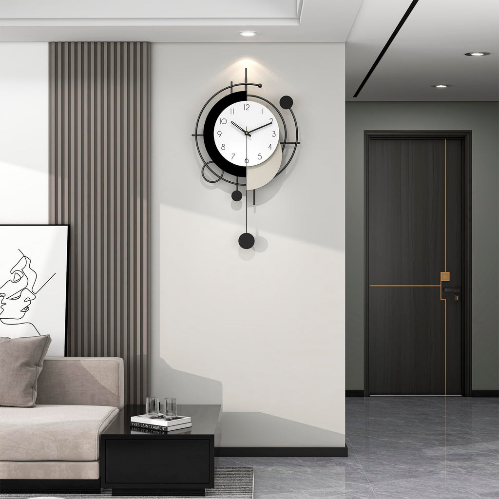 Large Wall Clock Decor Modern Decorative Black Wood Wall Clock with Pendulum Battery Operated Non Ticking Bedroom