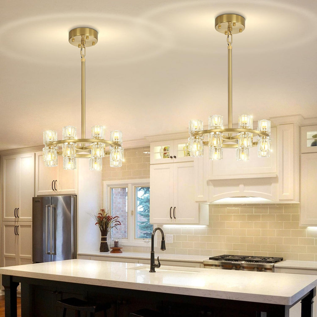 Inspired Arcachon Style Round Wagon Wheel Chandelier, 16" 16-Light Gold — Foyer, Dining & Living Room