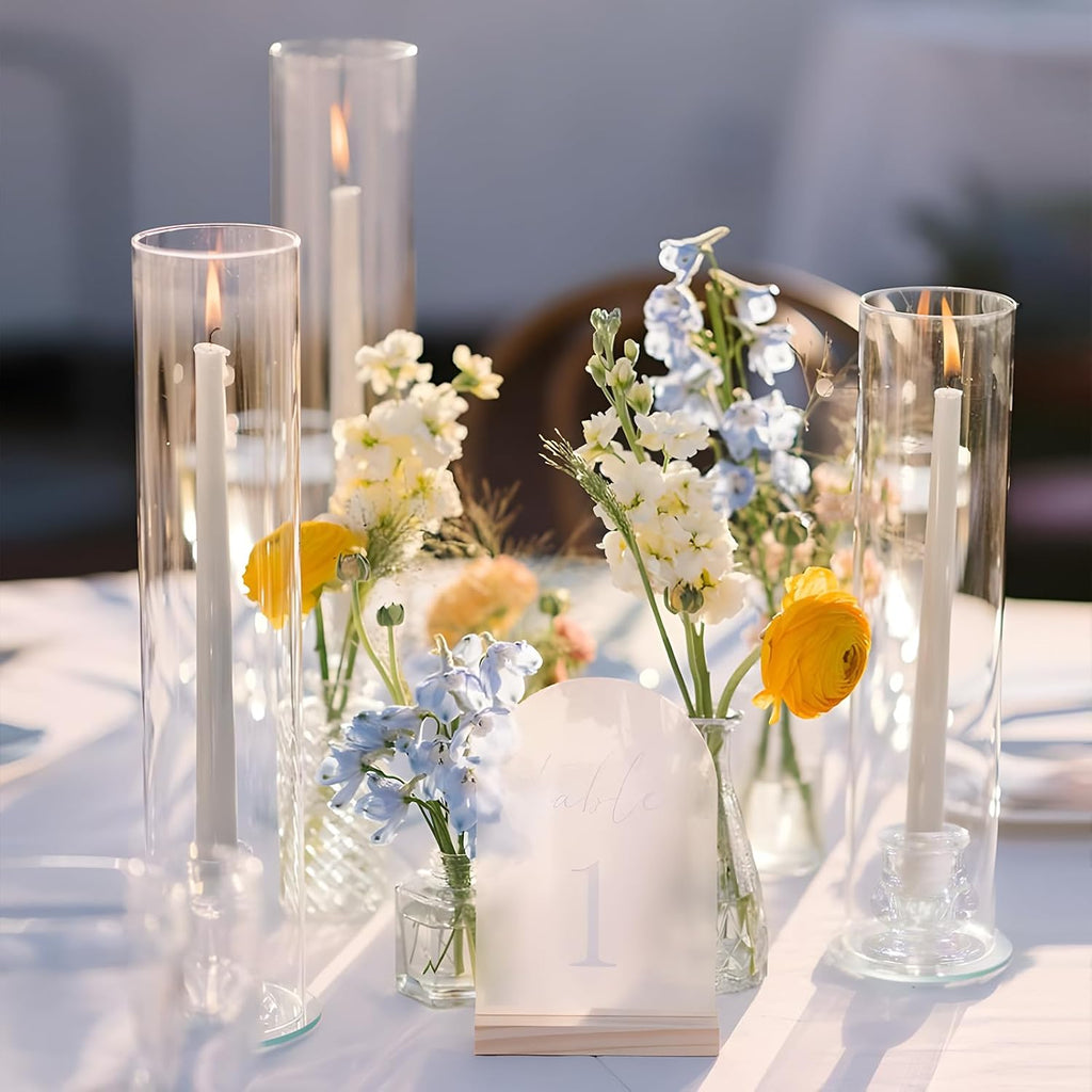 Hurricane Glass Candle Holders, Set of 10 Candlestick Holders for Taper Candle with 11.8" Tall Windproof Cylinder