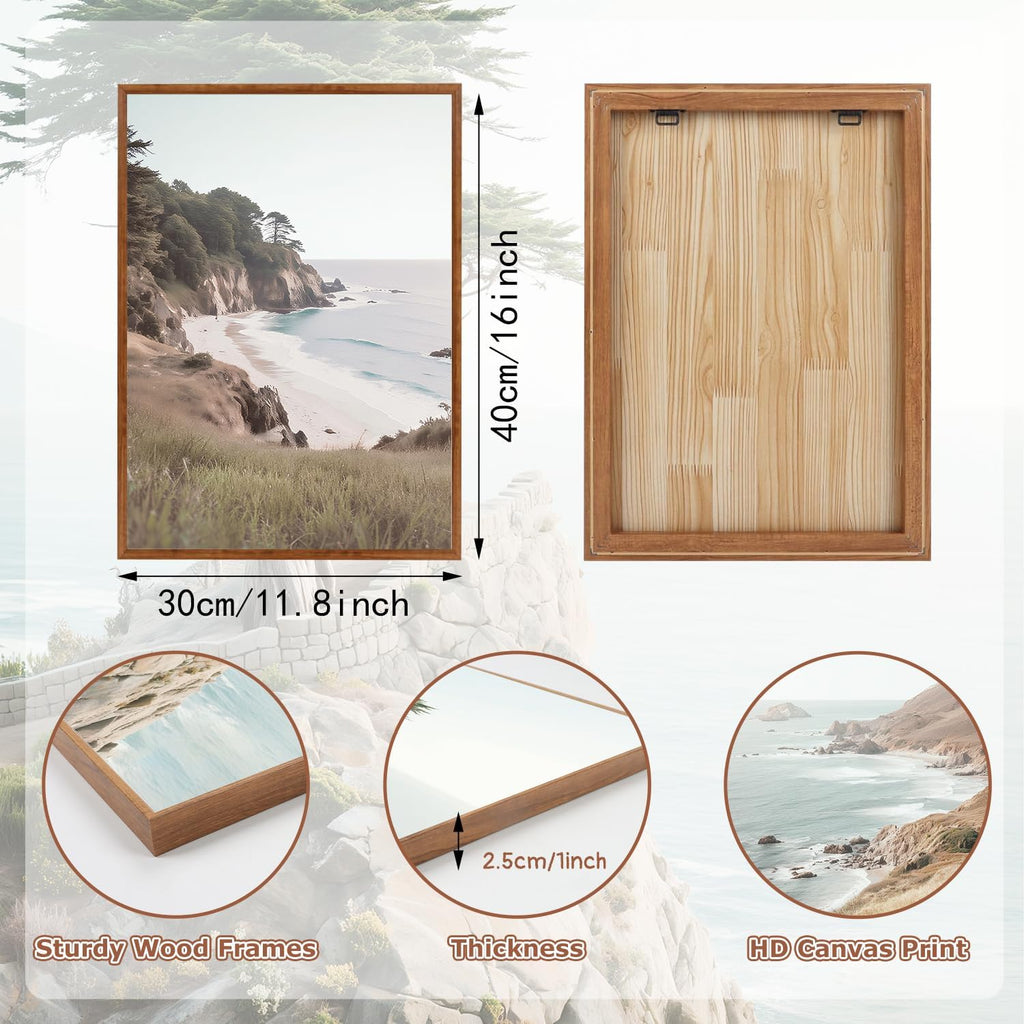 Coastal Seascape Framed Canvas Wall Art set of 3(12"X16")beauty steep Cliffs Beach Wall Decor,coastal palm tree