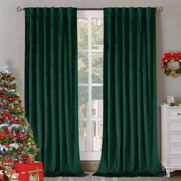 Emerald Green Velvet Curtains 96 Inch Ling, 2 Panels