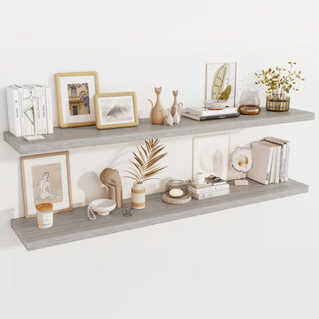 Grey Deep Floating Shelves, 72 x 12 Inch Long Wall Shelves, Large Display Shelf & Storage Shelf, Wood Floating Wall