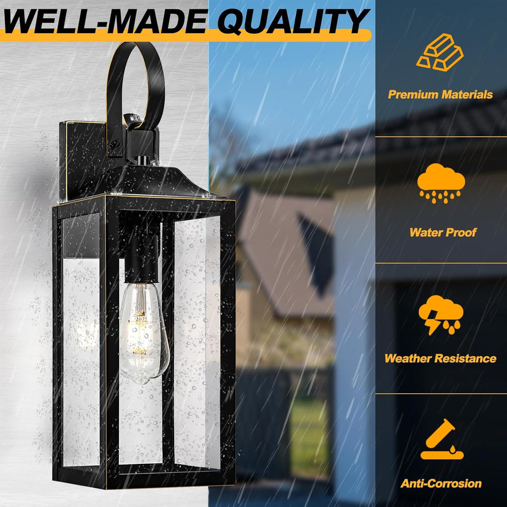 19" Large Outdoor Wall Light, Black Outside Light for House Outdoor Sconce Wall Lighting Fixture