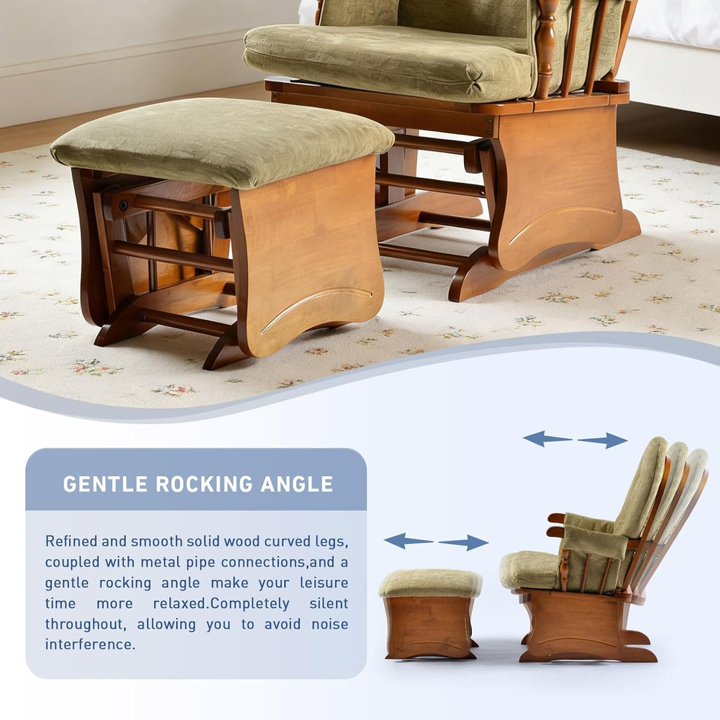 Glider Rocking Chair Nursery with Ottoman Smooth Rocking Motion, Easy to Assemble, Solid Hardwood Base Indoor