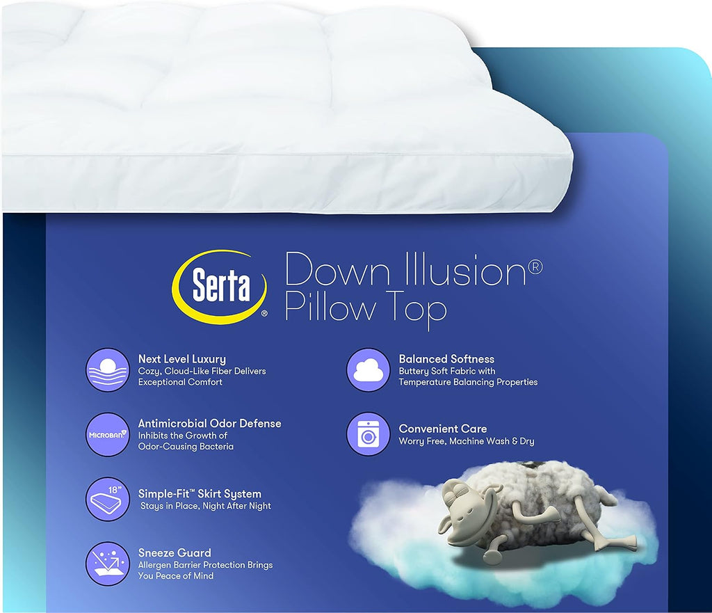 Down Illusion Soft Hypoallergenic 2 inch Pillowtop Simple Fit Mattress Topper, Queen, White | Plush two-inch