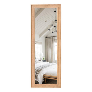 18"x48" Rectangle Rattan Mirror Farmhouse Full Length Wood Frame Mirror