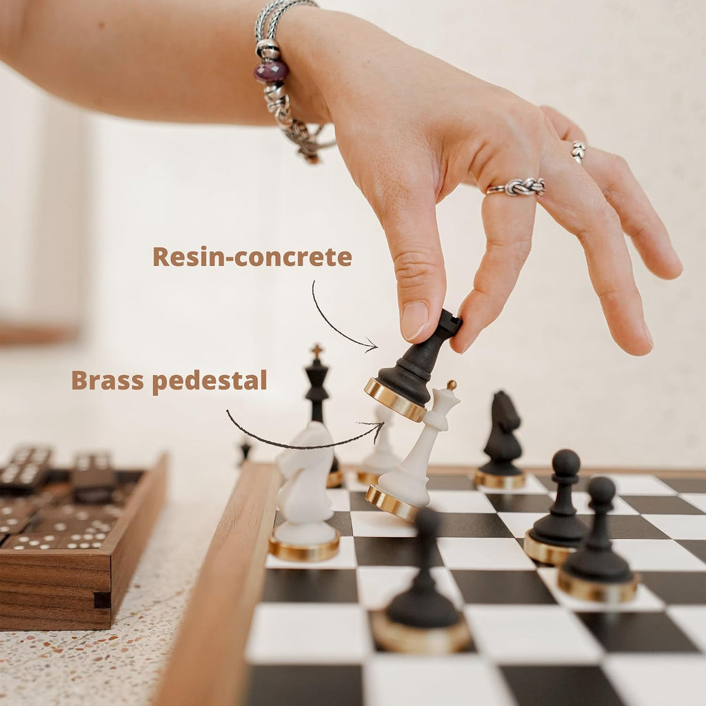 Luxury & Decorative Wooden Chess Set, Walnut Leather Chess Board with Weighted Chess Pieces, Unique Deluxe Wooden