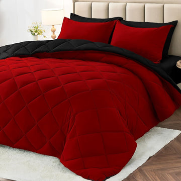 7 Pieces Comforter Set, Reversible Bed in a Bag, All Season Bedding Set with Comforter, Flat Sheet