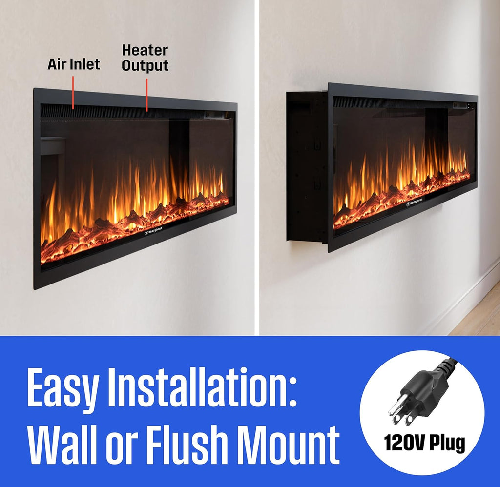 50 Inch Electric Fireplace Heater, Compatible with Alexa & Google Home