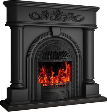 Electric Fireplace with Mantel, Solid Wood 51Inch Fireplace TV Stand with Roman Column for Living Room, Vintage Style