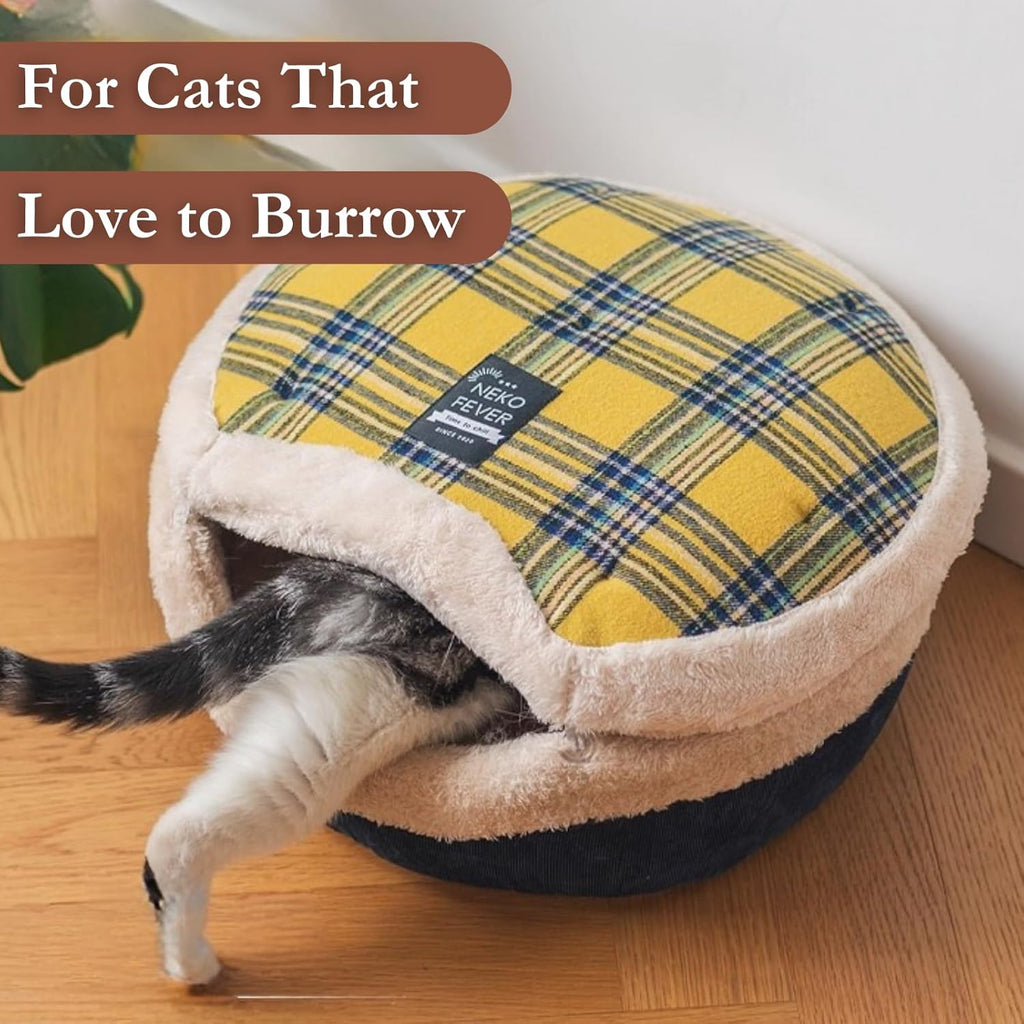 Cat Bed Cave - Enclosed Self Warming Hideaway with Detachable Lid & Mat