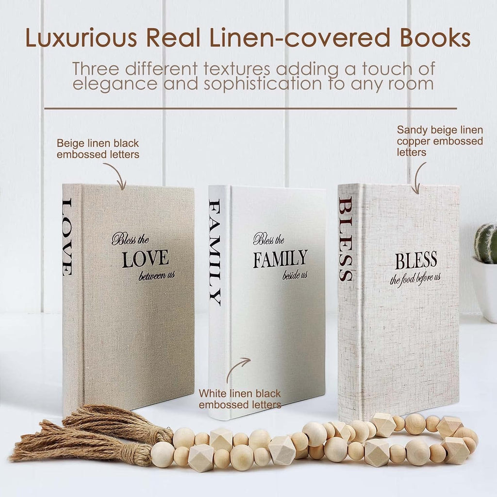 Linen Covered Decor Books 3 Pieces, Decorative Books Decor, Coffee Table Books Decor, Stacked Book Decor - Shelf