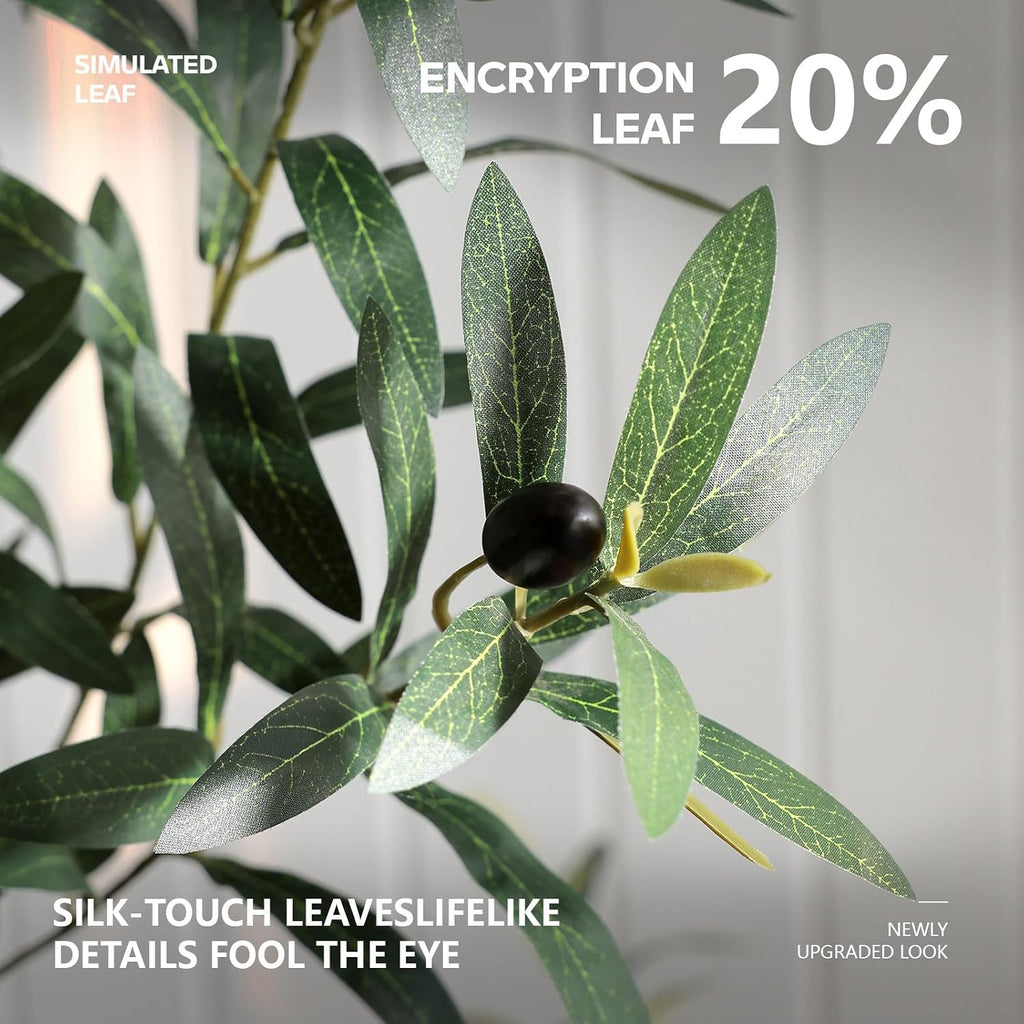 Artificial Olive Tree 8FT Faux Plant Home Decor - Large White Pot with Lifelike Silk Leaves, UV Resistant & No