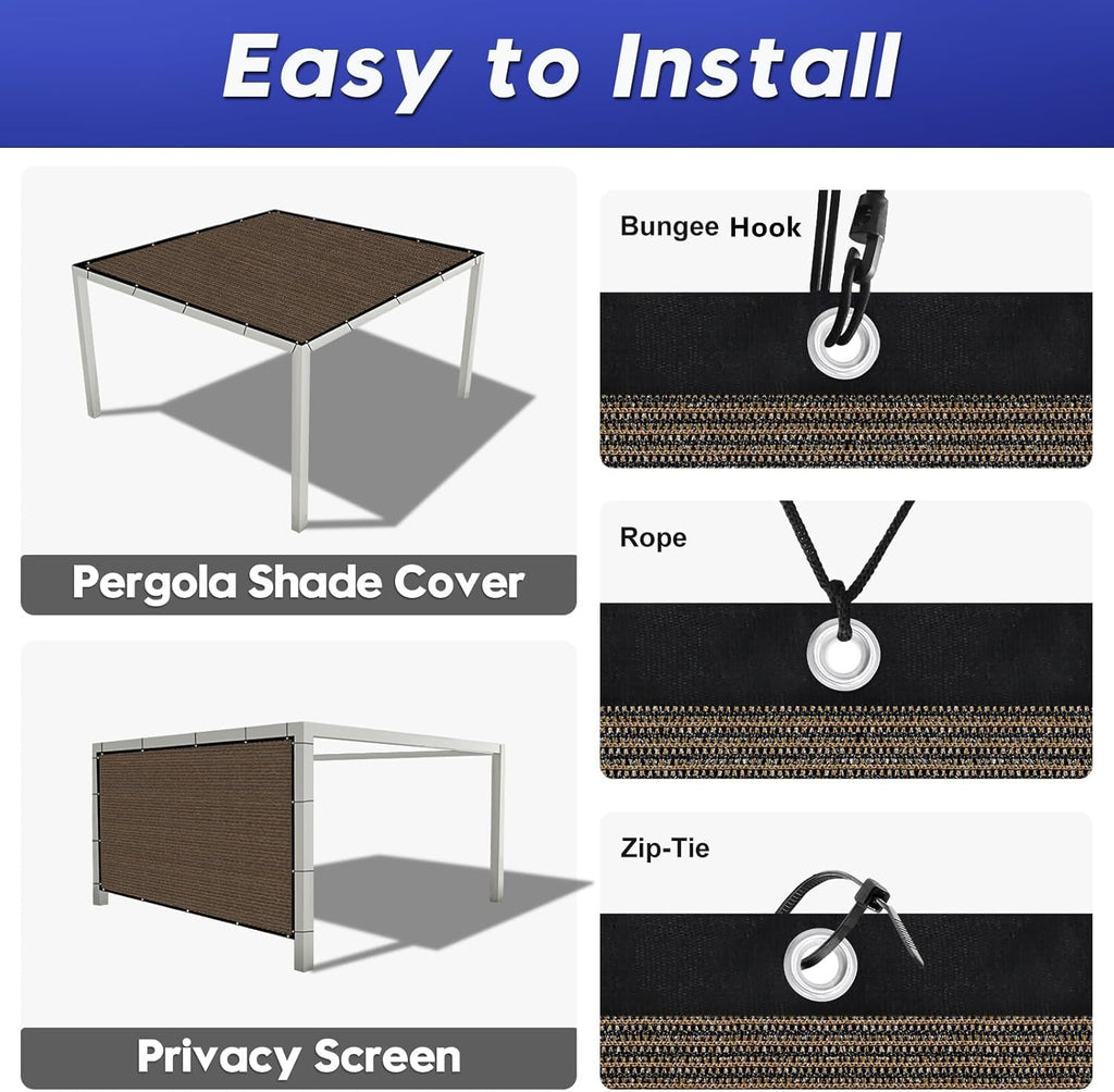 8' X 20' 90% Sun Shade Cloth Outdoor Patio Mocha Pergola Shades Cover Privacy Screen UV Block Porch Screens Canopy