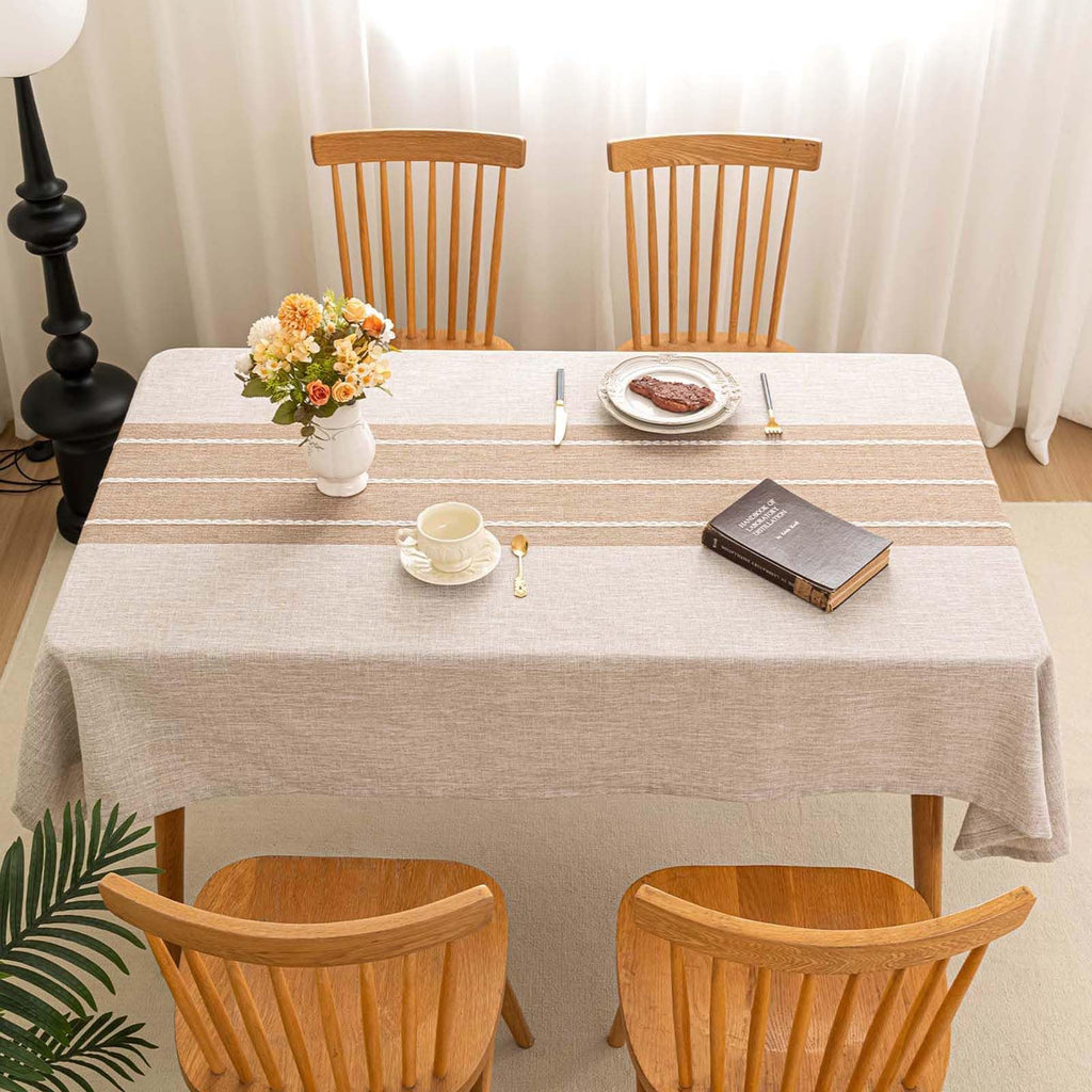 Rectangle Table Cloth Cotton Linen Waterproof Embroidery Tablecloth Rustic Farmhouse Style for Indoor Outdoor Dinning