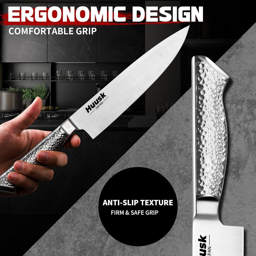 Kitchen Knife Set with Block & Built-in Sharpener - 15pcs | Japanese Stainless Steel Knife Block Set - Sharp