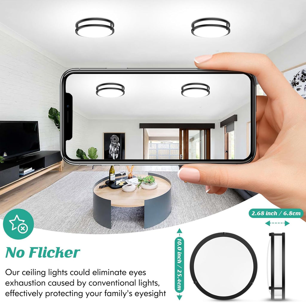 Flush Mount Ceiling Light Black 30W 5CCT Dimmable 10 Inch 2-Pack | 4000LM 2700K/3000K/4000K/5000K/6500K Adjustable