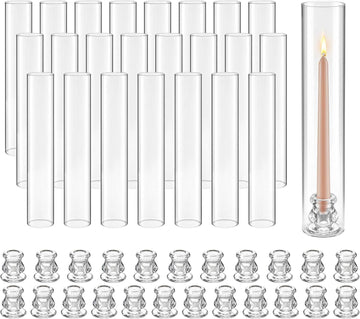 Hurricane Candle Holders Set of 24, Φ2.56 x 13.78 in Tall Clear Glass Cylinder Candleholder Sleeve, High Borosilicate