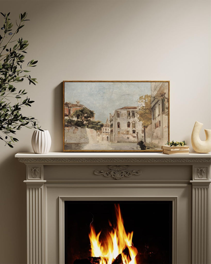 Framed Wall Art Classical Cityscape Artwork Wall Decorations View of Venice Canvas Prints Bathroom Pictures Farmhouse